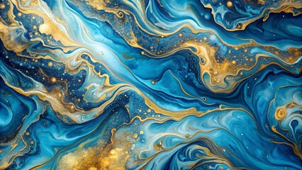 Canvas Print - A River of Gold Flowing Through a Blue Sea: A Marble Journey  AI generated