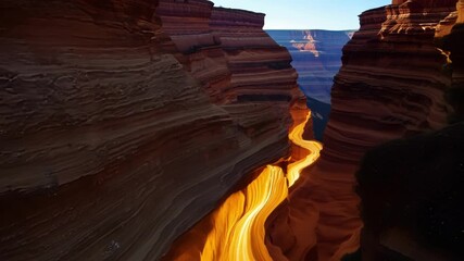 Wall Mural - The glowing trails weave through a majestic canyon beckoning visitors to explore their secrets and marvel at their beauty.