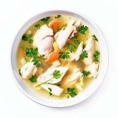 Wall Mural - chicken soup in a white bowl isolated on a white background