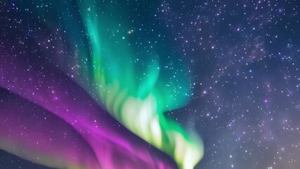 Wall Mural - Amidst a backdrop of ling stars a mystical aurora casts a spell with its iridescent bands of rose turquoise and ayst creating a surreal and captivating display.