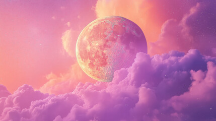 Wall Mural - shining moon in mauve pastel pink orange clouds sky