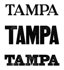 Tampa city name written in distressed vintage serif, sans serif and slab serif styles isolated on transparent background