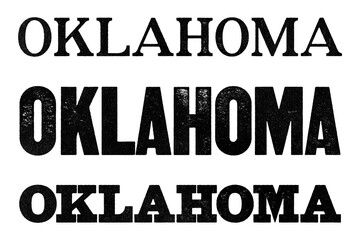 Oklahoma state name written in distressed vintage serif, sans serif and slab serif styles isolated on transparent background