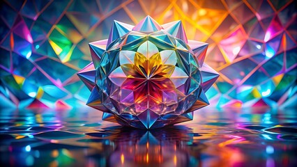 Poster - Prismatic Bloom: A Burst of Color in a Geometric Embrace  Generative AI