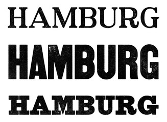 Hamburg city name written in distressed vintage serif, sans serif and slab serif styles isolated on transparent background