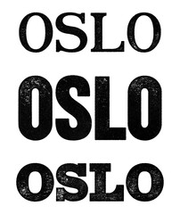 Oslo city name written in distressed vintage serif, sans serif and slab serif styles isolated on transparent background