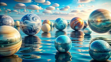 Wall Mural - ocean inspired sphere harmony: a serene and tranquil pattern generative ai