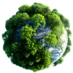 Planet earth globe sphere with green trees isolated on transparent background. Global environment ecology protection and conservation, plant grass, sustainable energy ecosystem, pollution, care