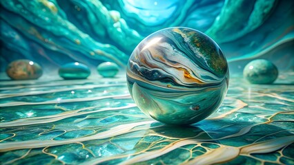 Wall Mural - ocean depths: a marble's underwater mystery ai generated