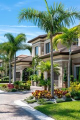 Sticker - Row of palm trees outside a house with a calm atmosphere