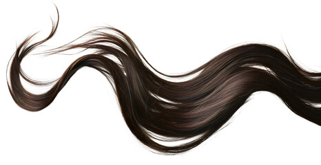 Black darn brown brunette female woman hair swirl isolated on transparent background. Smooth shiny line shape, beauty salon shampoo, wave texture, beautiful healthy volume, extension, thick