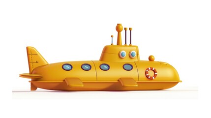 A bright yellow submarine toy with big eyes