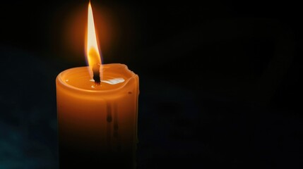 Canvas Print - A single lit candle on a black background, creating a dramatic and intimate atmosphere