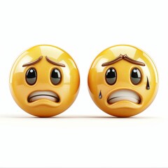 Two yellow emoji faces on a white background. The left emoji has a closed mouth, while the right emoji has an open mouth and a tear running down its face, expressing different emotions.