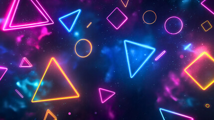Wall Mural - neon glowing geometric shapes including square, circle, triangle and lines. futuristic background ba