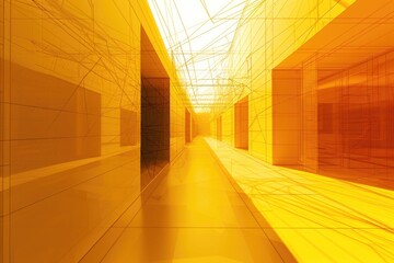 Canvas Print - A long hallway with yellow walls and a skylight