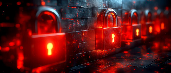 Multifactor authentication icons with padlocks, secure access systems