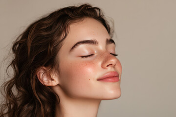 Wall Mural - A close up of a girl's face with her eyes closed