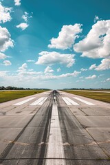 Canvas Print - Airplane departs from the runway at sunset, with a cloudy sky and airport lights in the background