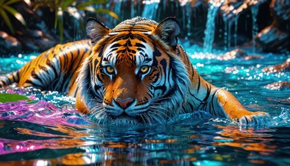 Wall Mural - Majestic Tiger Emerging from Water.