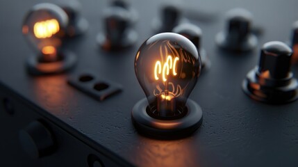 Canvas Print - A detailed view of a light bulb on a table, ideal for use in product photography or as a design element