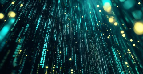 Digital data background with glowing digital code and binary numbers, technology concept