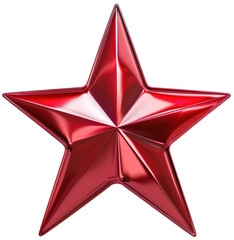 Wall Mural - red metallic five-pointed star on transparent background. png file.