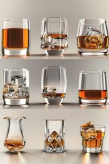 Wall Mural - Glasses filled with different types of alcohol