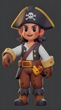 3D Male pirate isolated on grey background cartoon character illustration. Generative AI.