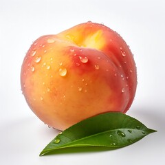 Wall Mural - Peach with water drops isolated on white background