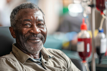 Poster - A man with a smile on his face is sitting in a chair