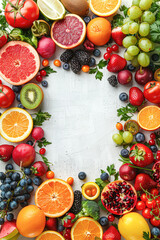 Wall Mural - A colorful assortment of fruits and vegetables, including oranges, grapes