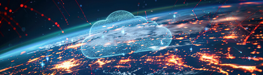 Wall Mural - A computer cloud is floating above a planet