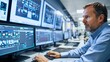 © Atmospheric stock - Man Working at Trading Desk with Multiple Monitors 4