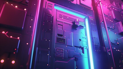 Sticker - Futuristic Sci-Fi Doorway with Neon Lights.