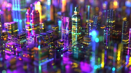 Sticker - Abstract Cityscape with Neon Lights and Blurred Background.