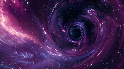 Sticker - Abstract Purple Swirling Galaxy With Black Hole.