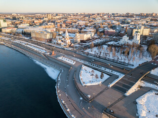 Wall Mural - Aerial view of Irkutsk cityscape with Angara river. Irkutsk is one of the largest cities in Siberia, Russia. 