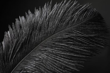 Wall Mural - Beautiful black feather on dark background, closeup