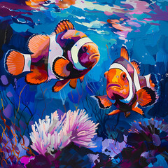 Sticker - Beautiful clown fish illustration