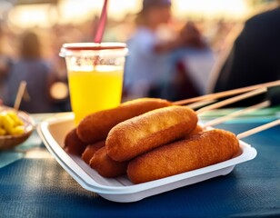 A plate of corn dogs at a summer festival