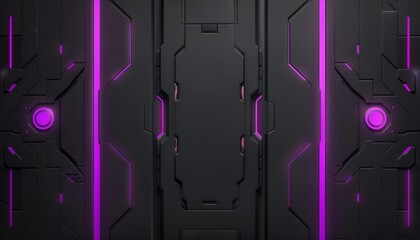 Wall Mural - A futuristic black panel with glowing purple lines and stripes