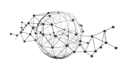 Abstract black low poly grid on sphere with dots and lines isolated on transparent background