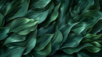 Wall Mural - Abstract Green Waves, An abstract image featuring Spathiphyllum cannifolium leaves arranged in a wave-like pattern