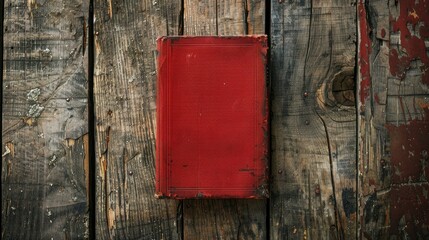 Wall Mural - Top view of a red book against a wooden backdrop