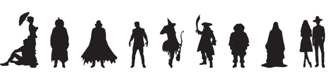 silhouette of people in halloween costumes collection