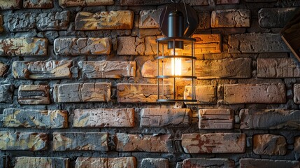 Wall Mural - Light fixture on brick wall in cafe