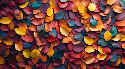 Wall Mural - Vibrant Spectrum of Multicolored Fallen Leaves - Abstract Autumn Background Tiles