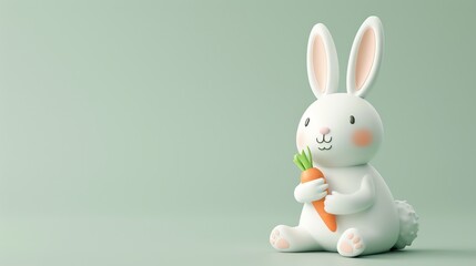 Poster - A cute cartoon bunny holding a carrot on a green background.