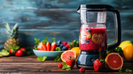 Canvas Print - A blender with fresh fruit, ready to make a smoothie.